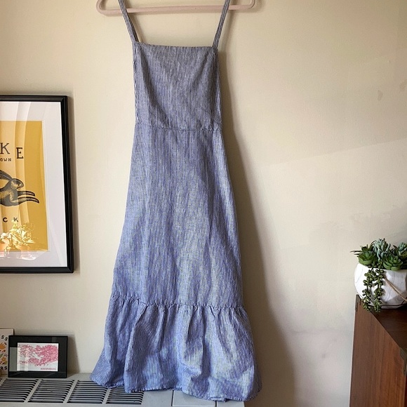 Gap Blue Striped Ruffle Apron Midi Dress - Picture 1 of 3